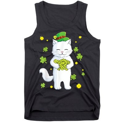 St Patrick's Day Cat Leprechaun Cat Lover Shamrock Tank Top