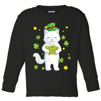 St Patrick's Day Cat Leprechaun Cat Lover Shamrock Toddler Long Sleeve Shirt