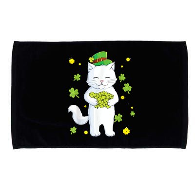 St Patrick's Day Cat Leprechaun Cat Lover Shamrock Microfiber Hand Towel