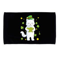 St Patrick's Day Cat Leprechaun Cat Lover Shamrock Microfiber Hand Towel