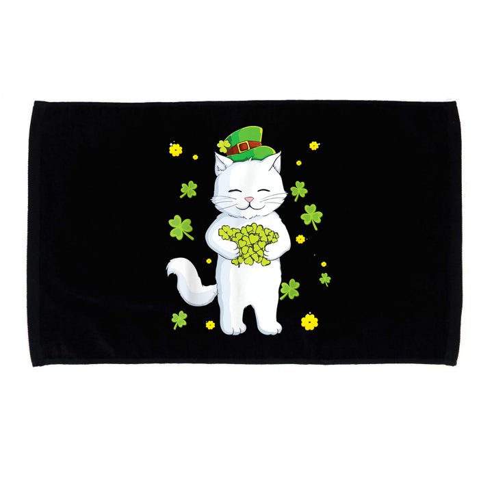 St Patrick's Day Cat Leprechaun Cat Lover Shamrock Microfiber Hand Towel