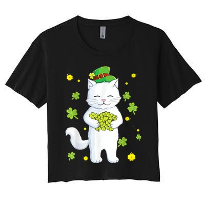 St Patrick's Day Cat Leprechaun Cat Lover Shamrock Crop Top