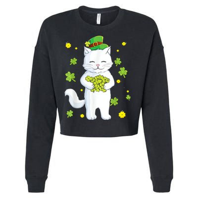 St Patrick's Day Cat Leprechaun Cat Lover Shamrock Cropped Pullover Crew