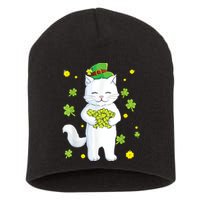 St Patrick's Day Cat Leprechaun Cat Lover Shamrock Short Acrylic Beanie