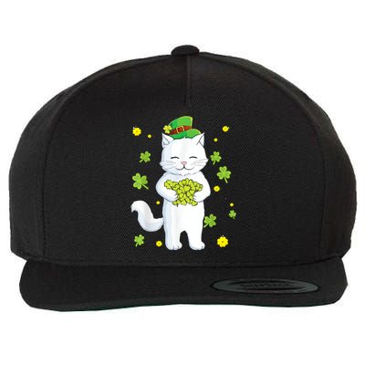 St Patrick's Day Cat Leprechaun Cat Lover Shamrock Wool Snapback Cap