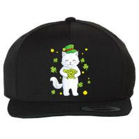St Patrick's Day Cat Leprechaun Cat Lover Shamrock Wool Snapback Cap