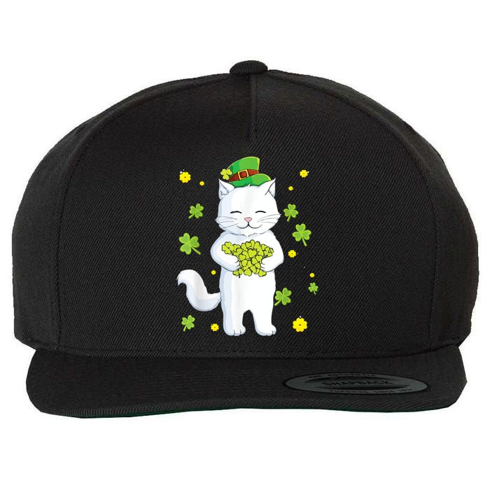 St Patrick's Day Cat Leprechaun Cat Lover Shamrock Wool Snapback Cap