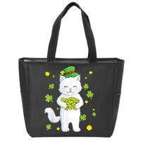 St Patrick's Day Cat Leprechaun Cat Lover Shamrock Zip Tote Bag