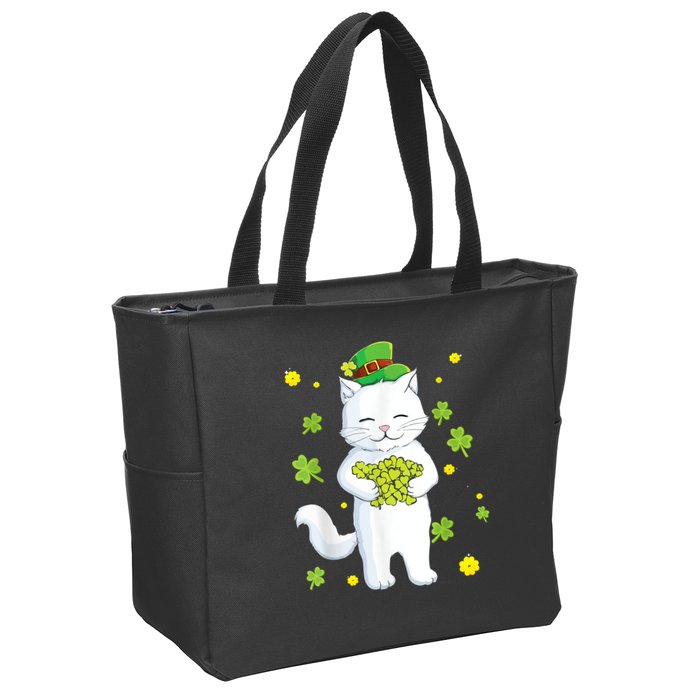 St Patrick's Day Cat Leprechaun Cat Lover Shamrock Zip Tote Bag