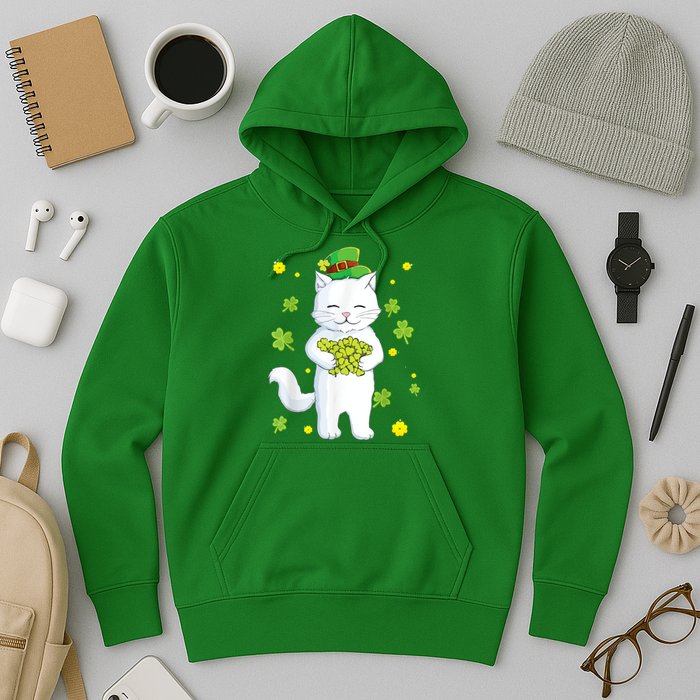 St Patrick's Day Cat Leprechaun Cat Lover Shamrock Hoodie