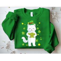 St Patrick's Day Cat Leprechaun Cat Lover Shamrock Sweatshirt
