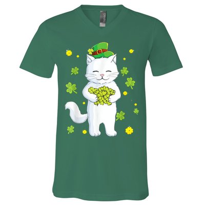St Patrick's Day Cat Leprechaun Cat Lover Shamrock V-Neck T-Shirt