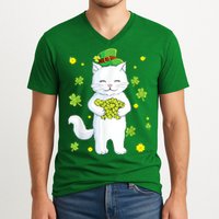 St Patrick's Day Cat Leprechaun Cat Lover Shamrock V-Neck T-Shirt