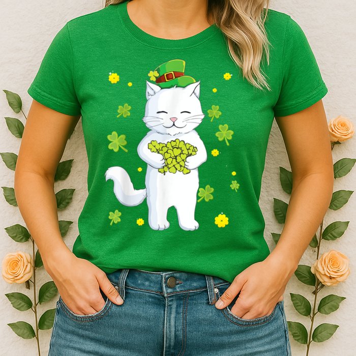 St Patrick's Day Cat Leprechaun Cat Lover Shamrock Womens T-Shirt