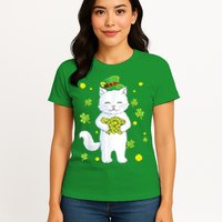 St Patrick's Day Cat Leprechaun Cat Lover Shamrock Womens T-Shirt