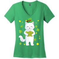 St Patrick's Day Cat Leprechaun Cat Lover Shamrock Women's V-Neck T-Shirt