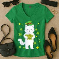 St Patrick's Day Cat Leprechaun Cat Lover Shamrock Women's V-Neck T-Shirt