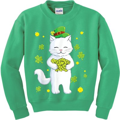 St Patrick's Day Cat Leprechaun Cat Lover Shamrock Kids Sweatshirt
