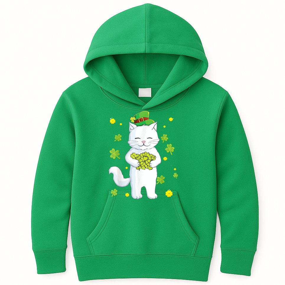 St Patrick's Day Cat Leprechaun Cat Lover Shamrock Kids Hoodie