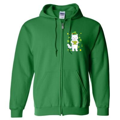 St Patrick's Day Cat Leprechaun Cat Lover Shamrock Full Zip Hoodie