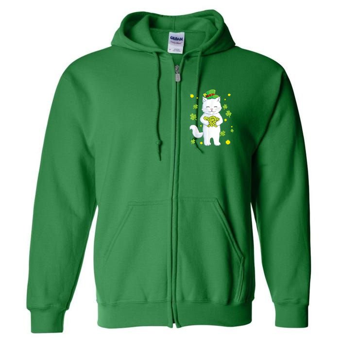 St Patrick's Day Cat Leprechaun Cat Lover Shamrock Full Zip Hoodie