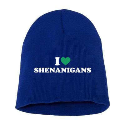 St Patricks Day Lucky Shamrock I Love Shenanigans Irish Flag Gift Short Acrylic Beanie