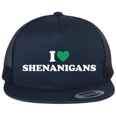 St Patricks Day Lucky Shamrock I Love Shenanigans Irish Flag Gift Flat Bill Trucker Hat