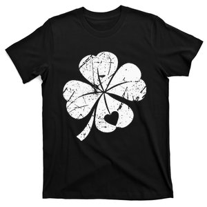 St Patricks Day Lucky Four Leaf Irish Shamrock with Heart T-Shirt