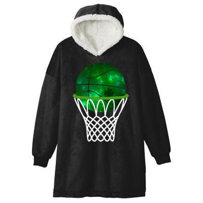 St Patricks Day Shamrock Basketball Irish Hooded Wearable Blanket