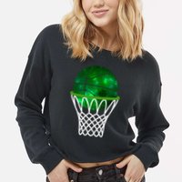 St Patricks Day Shamrock Basketball Irish Cropped Pullover Crew