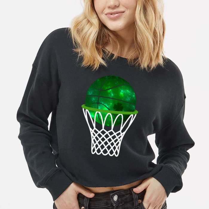 St Patricks Day Shamrock Basketball Irish Cropped Pullover Crew