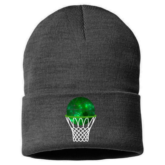 St Patricks Day Shamrock Basketball Irish Sustainable Knit Beanie