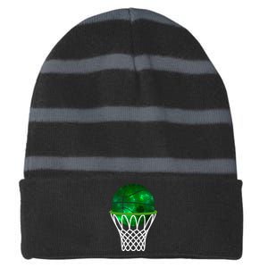 St Patricks Day Shamrock Basketball Irish Striped Beanie with Solid Band