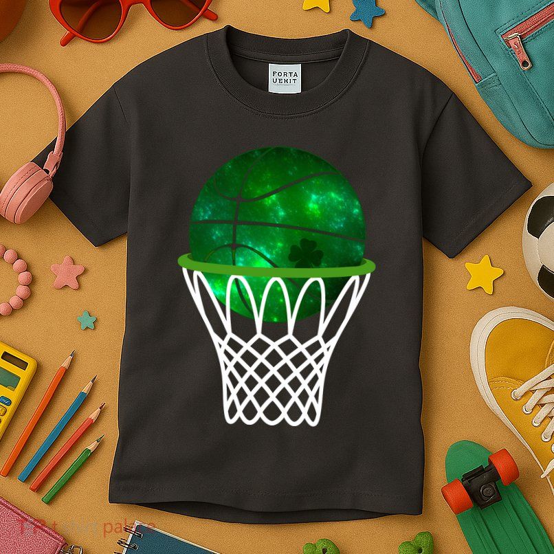 St Patricks Day Shamrock Basketball Irish Kids T-Shirt