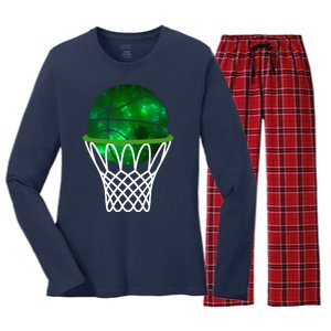 St Patricks Day Shamrock Basketball Irish Women's Long Sleeve Flannel Pajama Set 