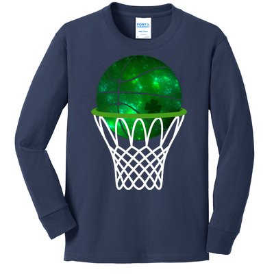 St Patricks Day Shamrock Basketball Irish Kids Long Sleeve Shirt