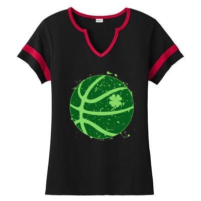 St Patrick's Day Lucky Shamrock Paint Splat Basketball Ladies Halftime Notch Neck Tee