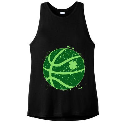 St Patrick's Day Lucky Shamrock Paint Splat Basketball Ladies PosiCharge Tri-Blend Wicking Tank