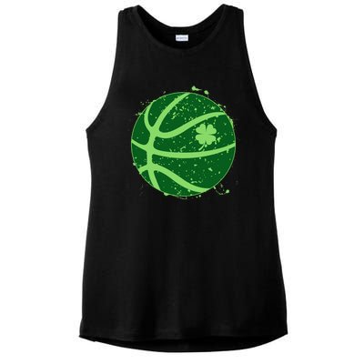 St Patrick's Day Lucky Shamrock Paint Splat Basketball Ladies PosiCharge Tri-Blend Wicking Tank