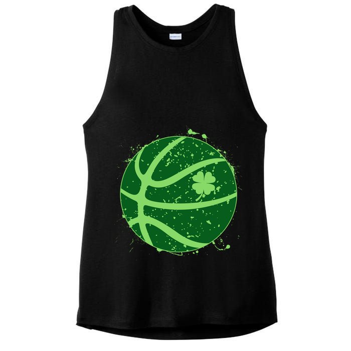 St Patrick's Day Lucky Shamrock Paint Splat Basketball Ladies PosiCharge Tri-Blend Wicking Tank