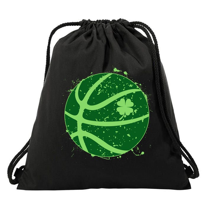 St Patrick's Day Lucky Shamrock Paint Splat Basketball Drawstring Bag
