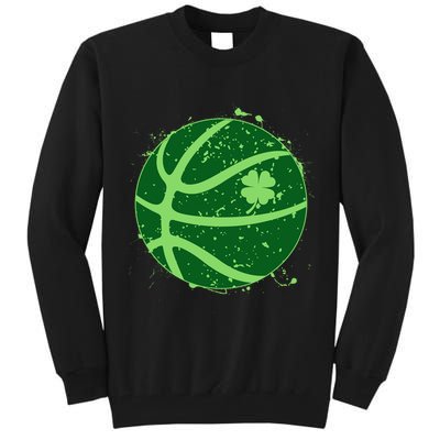 St Patrick's Day Lucky Shamrock Paint Splat Basketball Tall Sweatshirt