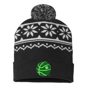 St Patrick's Day Lucky Shamrock Paint Splat Basketball USA-Made Snowflake Beanie