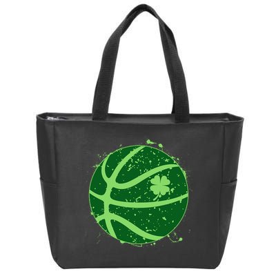 St Patrick's Day Lucky Shamrock Paint Splat Basketball Zip Tote Bag