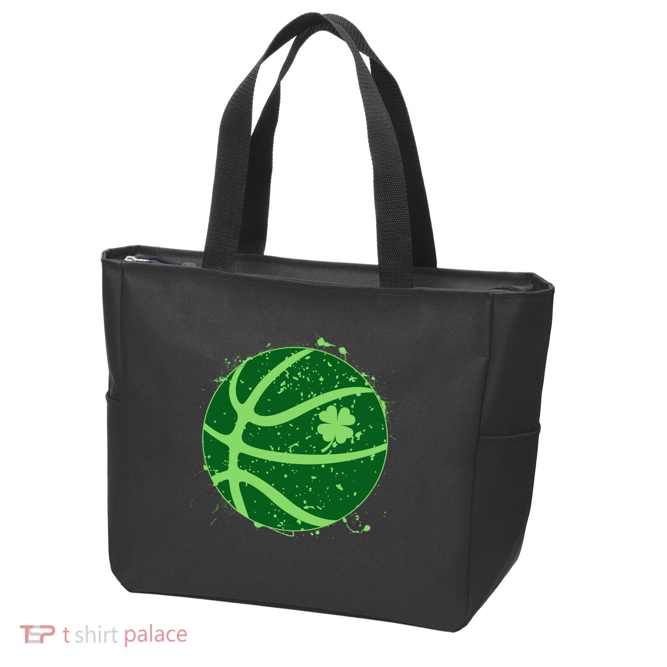 St Patrick's Day Lucky Shamrock Paint Splat Basketball Zip Tote Bag