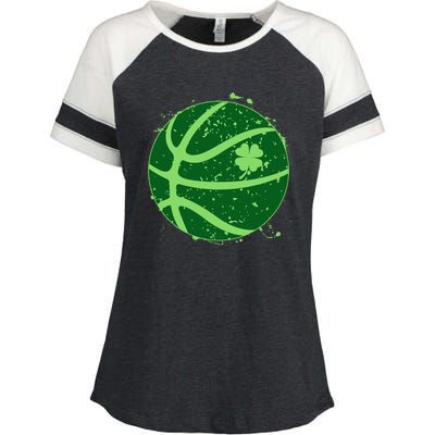 St Patrick's Day Lucky Shamrock Paint Splat Basketball Enza Ladies Jersey Colorblock Tee