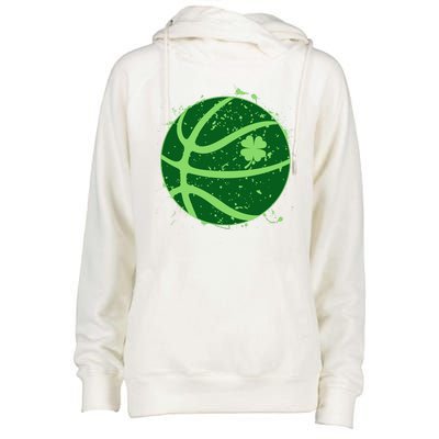 St Patrick's Day Lucky Shamrock Paint Splat Basketball Womens Funnel Neck Pullover Hood