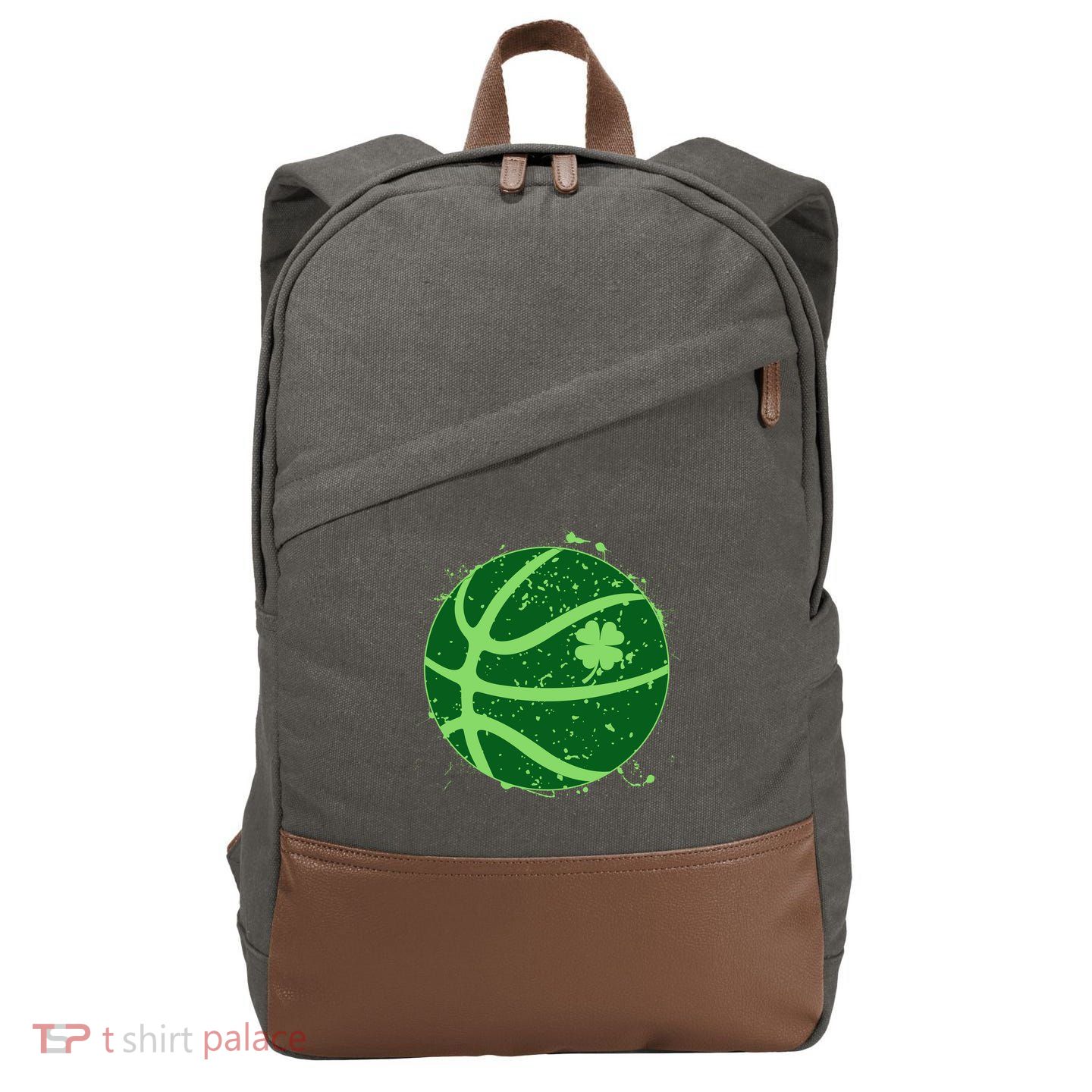 St Patrick's Day Lucky Shamrock Paint Splat Basketball Cotton Canvas Backpack