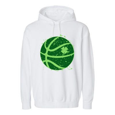 St Patrick's Day Lucky Shamrock Paint Splat Basketball Garment-Dyed Fleece Hoodie