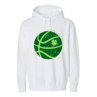 St Patrick's Day Lucky Shamrock Paint Splat Basketball Garment-Dyed Fleece Hoodie